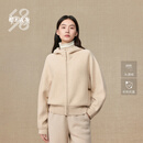 鄂尔多斯1980羊绒连帽双提加厚简约舒适女装针织开衫秋冬 杏仁 M 165/84A
