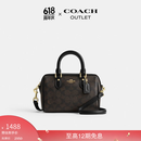蔻驰（COACH）奥莱女士夏季女包经典老花ROWAN 迷你波士顿单肩斜挎包手提包 IM/胡桃木色/黑色