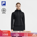 FILA 斐乐官方女士针织连帽外套2026夏新款健身运动简约修身上衣 深黑-BK L 170/88A/L