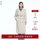 LANCY【纯棉】LANCY/朗姿2026春季新款时尚复古大翻领收腰中长风衣外套 香槟米色 M