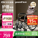 鱼跃(yuwell)手动轮椅车H059B老人半躺护理型带坐便椅餐板钢管可折叠