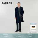 SANDRO秋冬男装法式时尚简约绵羊毛双排扣海军蓝工装风翻领大衣 深蓝色 L