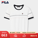 FILA 斐乐官方女子编织衫2026夏季新款简约基础短袖上衣撞色短装 标准白-WT XL 175/92A/XL