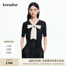 珂莱蒂尔Koradior商场同款甜美优雅蝴蝶结短袖雪纺衫女2026夏新款 暗群青色 L