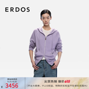 ERDOS【初绒】秋冬带帽休闲双拉链百搭日常女开衫羊绒衫 烟灰紫 XL 175/92A