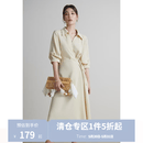 独束大码女装围裹式气质V翻领连衣裙夏季新款微胖mm收腰显瘦A字裙 卵石玉 XL (尺码：3)