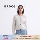 ERDOS 春夏圆领小香针织开衫立体撞色花朵纽扣女上衣羊绒衫 白 M 165/84A