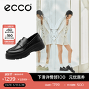 爱步（ECCO）厚底乐福鞋女倪妮同款英伦风一脚蹬厚底增高牛皮女鞋 踪迹220723 黑色22072301001 37 （尺码偏小）