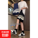 美式鲨鱼短裤男女夏季宽松休闲百搭五分裤设计感潮流情侣运动裤子 黑色 3XL
