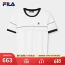 FILA 斐乐官方女子编织衫2026夏季新款简约基础短袖上衣撞色短装 标准白-WT L 170/88A/L