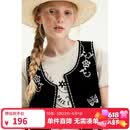 ELLE KIDS夏季女童假日风短款H版圆领仿手绣亚麻莱赛尔撞色休闲马甲上衣