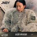 JNBY/江南布衣秋冬山羊绒皮草外套保暖无领长袖H型气质女5O9A12290 210/灰咖 S