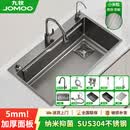 九牧（JOMOO）家用厨房枪灰色水槽加厚SUS304不锈钢手工大单槽洗菜盆洗碗槽 标准套餐+圆形抽拉龙头+皂液+净水 750x450x210mm小米粒