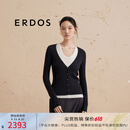 ERDOS 圆领假两件抽条纯羊绒修身轻薄百搭女套衫羊绒衫 黑 M 165/84A