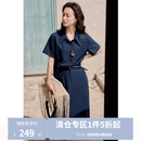 独束大码女装简约通勤假两件衬衫连衣裙2025新款微胖莱赛尔显瘦裙 藏青 （赠腰带） 2XL （尺码：4）