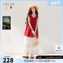 三彩【100棉】2026夏季新款镂空绣花小衫宽松系带娃娃衫上衣M 番茄红 M 160/84A