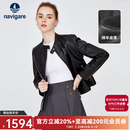 Navigare意大利小帆船真皮皮衣女士秋冬款黑色时尚百搭外套立领短款机车服 暗夜黑 L