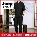 JEEP SPIRIT夏季短袖唐装男士套装中国风男装复古风汉服休闲运动套装 款式一 M