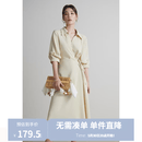 独束大码女装围裹式气质V翻领连衣裙夏季新款微胖mm收腰显瘦A字裙 卵石玉 XL (尺码：3)