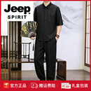 JEEP SPIRIT夏季短袖唐装男士套装中国风男装复古风衬衫中式男装汉服 款式一 M