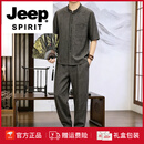 JEEP SPIRIT唐装男士套装夏季短袖中国风男装复古风汉服休闲运动套装男 款式一 M