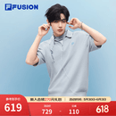 FILA FUSION斐乐章昊同款男子编织衫2026夏新款时尚宽松短袖翻领上衣 初昏蓝-LB L 175/96A/L