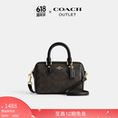 蔻驰（COACH）奥莱女士夏季女包经典老花ROWAN 迷你波士顿单肩斜挎包手提包 IM/胡桃木色/黑色