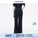 娜尔思（NAERSI）【桑蚕丝】简洁利落烫钻短袖/长裤套装26年夏季新款 暗青紫色-下装 XL