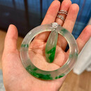 a货高冰种飘绿花翡翠手镯天l然缅甸圆条老坑福瓜玉吊