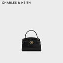 CHARLES&KEITH鳄鱼纹凯莉包手提斜挎婚包包女包生日礼物送女友CK2-50270880-1 Black黑色 S
