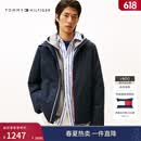 Tommy Hilfiger【防泼水】秋冬男装户外休闲运动轻薄立领连帽棉服夹克外套 【撞色门襟连帽】藏青色DW5 L （推荐：150-165斤）