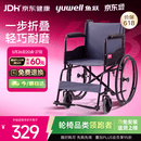 鱼跃(yuwell)轮椅车H051折叠老人轻便旅行手推车钢管免充气胎代步车