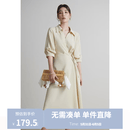 独束大码女装围裹式气质V翻领连衣裙夏季新款微胖mm收腰显瘦A字裙 卵石玉 XL (尺码：3)