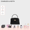 CHARLES&KEITH鳄鱼纹凯莉包手提斜挎婚包包女包生日礼物送女友CK2-50270880-1 Black黑色 S