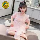 G.duck女童睡衣2026新款夏装小女孩夏天家居服儿童公主风中大童纯棉套装 粉色 110 cm