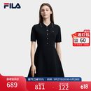 FILA 斐乐官方女子编织连衣裙2026夏新款简约翻领修身收腰连身裙 正黑色-BK L 170/88A/L