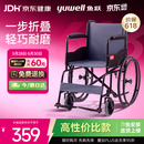 鱼跃(yuwell)轮椅车H051折叠老人轻便旅行手推车钢管免充气胎代步车