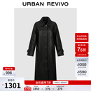 UR2026春季新款女装都市气质简约哑光皮质长款皮衣UWU150044 黑色 S