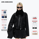 ANN ANDELMAN【颖儿同款】黑色毛领短款皮衣外套秋冬翻领加厚保暖夹克 黑色 XS