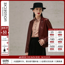 例外（EXCEPTION）女装春秋款修身收腰皮衣短款翻领羊皮外套 深红 S