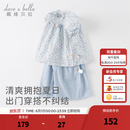 戴维贝拉（DAVE＆BELLA）女童七分裤套装碎花儿童短袖两件套休闲童装宝宝衣服夏装新款 花朵印花【现货】 100 cm（建议身高90-100cm）