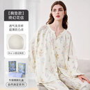 嫚熙（EMXEE）春夏孕妇哺乳吸汗睡衣产后弹力丝麻棉带胸垫月子服家居服套装 胸垫款绮幻花信-两件套(无哺乳口) M(*弹力丝麻棉，适穿115斤以下)