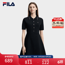 FILA 斐乐官方女子编织连衣裙2026夏新款简约翻领修身收腰连身裙 正黑色-BK L 170/88A/L