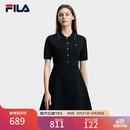 FILA 斐乐官方女子编织连衣裙2026夏新款简约翻领修身收腰连身裙 正黑色-BK L 170/88A/L