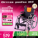 鱼跃 (yuwell)手动轮椅车H062折叠老人轻便免充气铝合金旅行手推代步