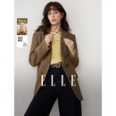 ELLE法式绵羊毛廓形西装外套女2025冬季新款宽松通勤西服