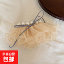 韩系珍珠蕾丝发夹女 气质半扎发马尾夹 少女感蝴蝶结头饰发饰发卡 米色珍珠蝴蝶结-弹簧夹