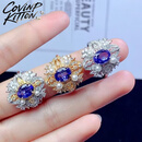 COVINP KITTON925银坦桑石套装戒指吊坠女精致豪华手工镶嵌彩宝裸石 坦桑石戒指