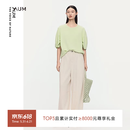 噢姆（AUM）【抗菌空气层】春夏季新款休闲圆领针织空气层泡泡袖T恤上衣女 绿色短袖T恤 M