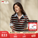 FILA 斐乐杨幂同款女子编织衫2026秋新款时尚修身条纹假两件短袖上衣 满印一-ZA L 170/88A/L